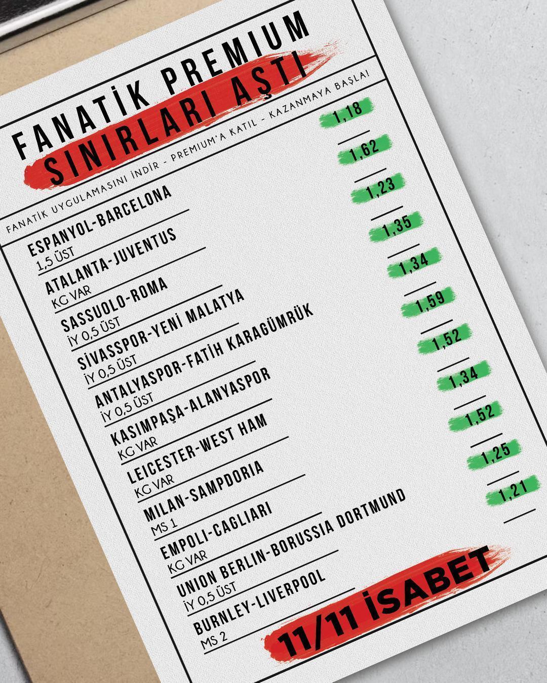Fanatik Premiumdan %100 isabet 11de 11