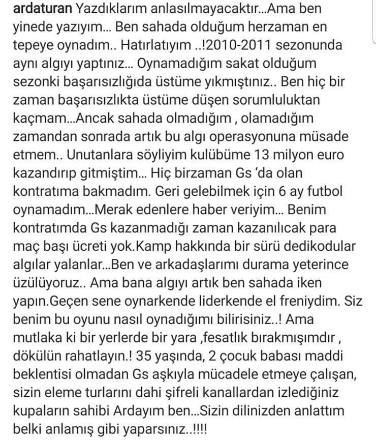 Galatasarayda Arda Turandan Alanyaspor maçı sonrası flaş paylaşım