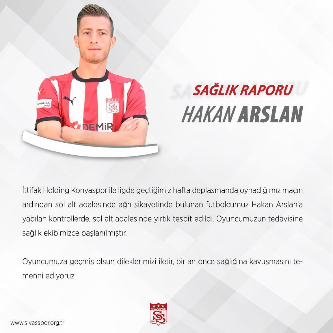 Hakan Arslandan Sivasspora kötü haber