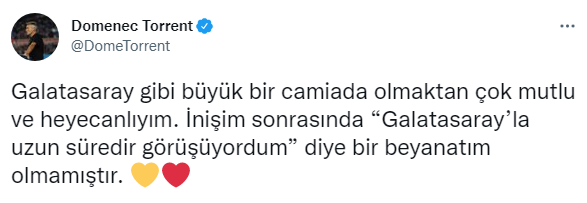 Galatasarayda son dakika Domenec Torrentten ayağının tozuyla Türkçe tweet