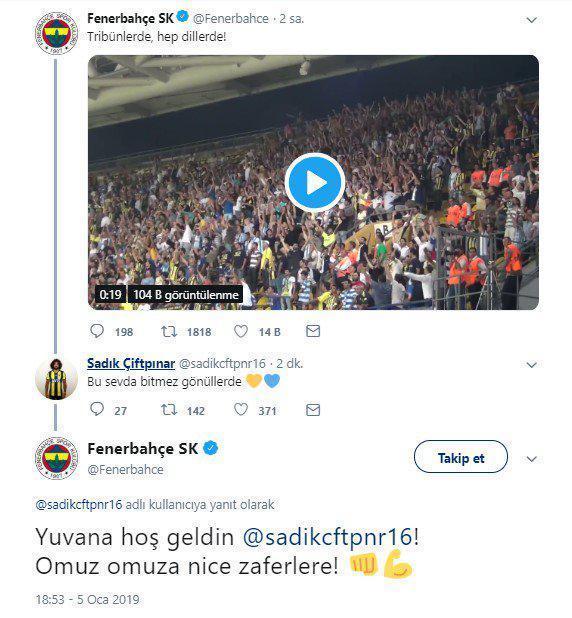 Fenerbahçeden Sadık Çiftpınara: Yuvana hoş geldin