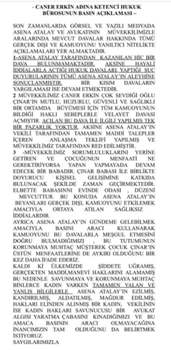 Caner Erkinden Asena Atalay açıklaması