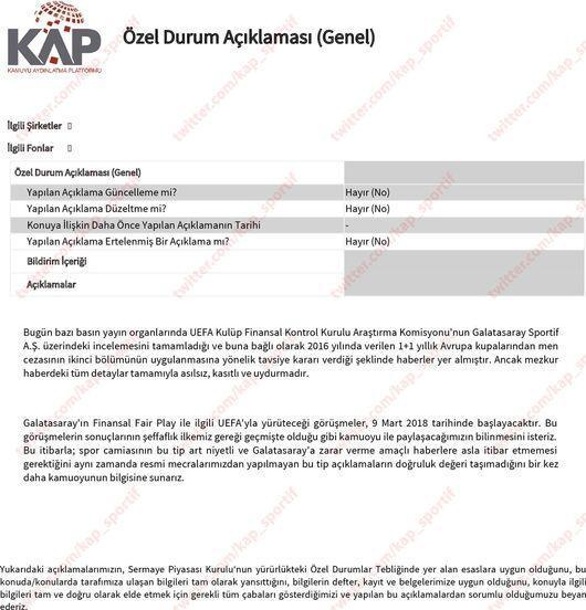 Galatasaraydan KAPa açıklama