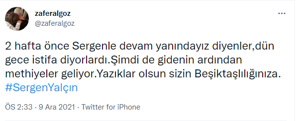 Beşiktaşlı Zafer Algözden Sergen Yalçın paylaşımı: Yazıklar olsun