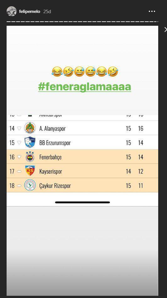 Felipe Melodan Fenerbahçelileri kızdıran paylaşım