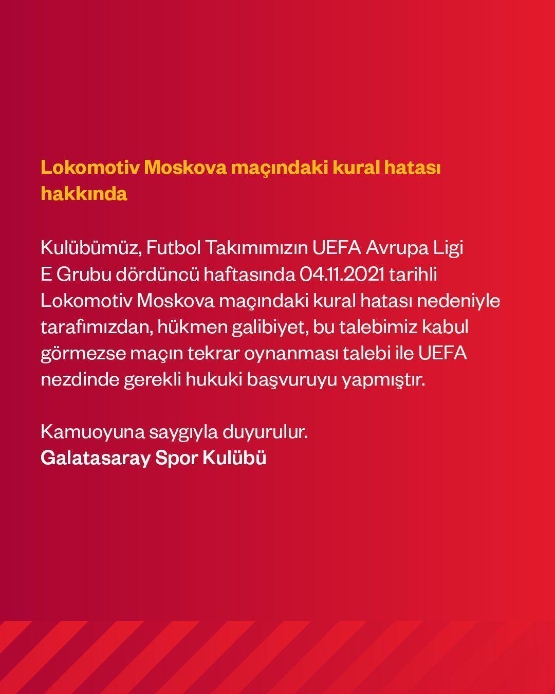 Son dakika: Galatasaraydan kural hatası başvurusu
