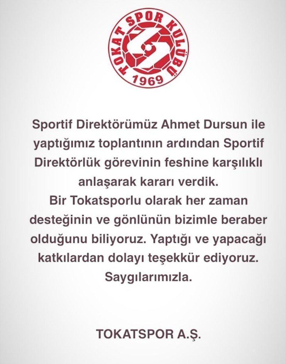 Ahmet Dursun Tokatspordan ayrıldı