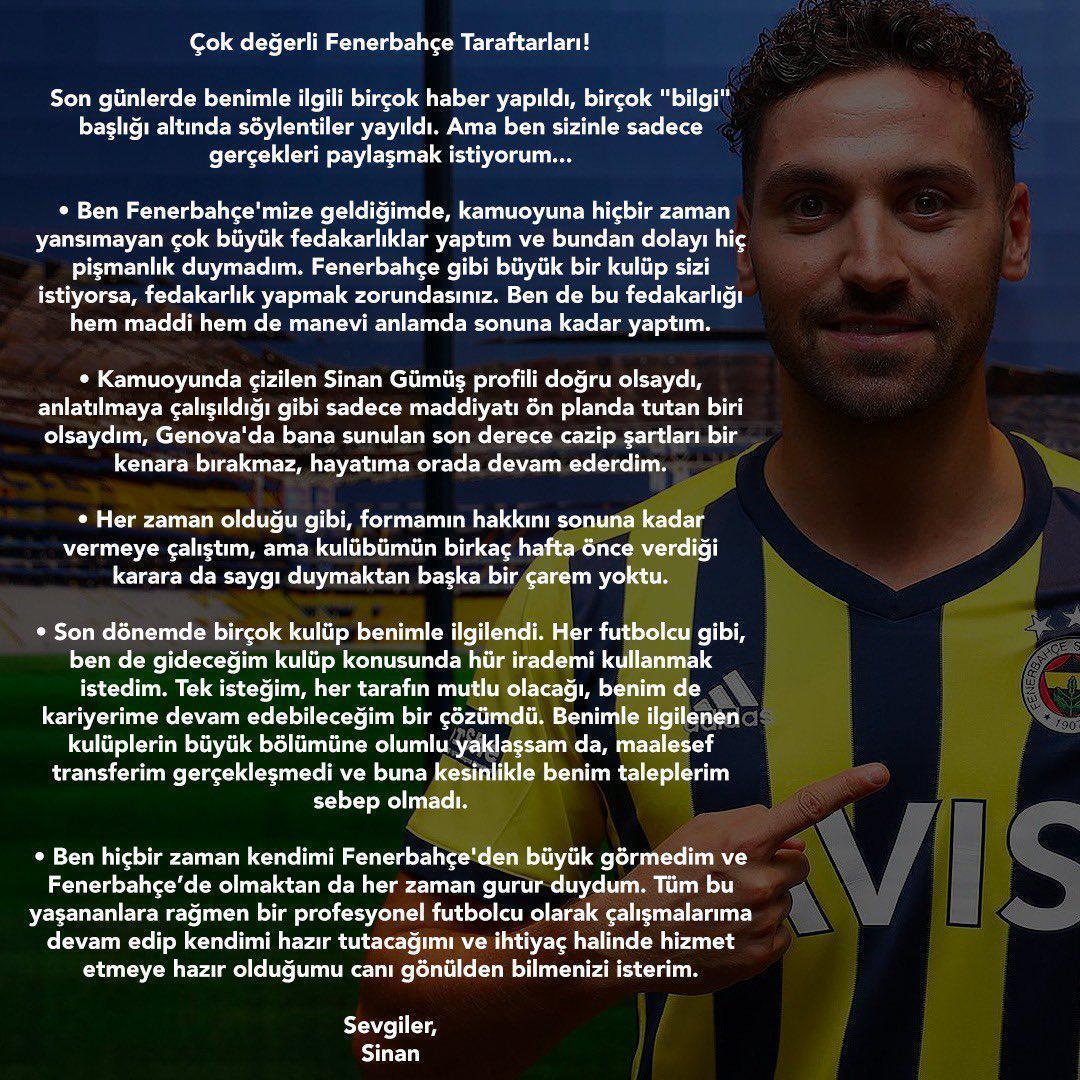 Sinan Gümüşten son dakika Fenerbahçe açıklaması