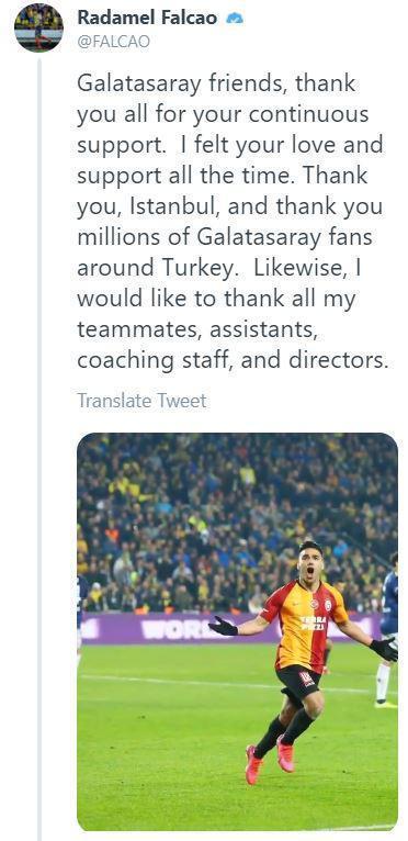 Falcao Galatasaraya veda etti