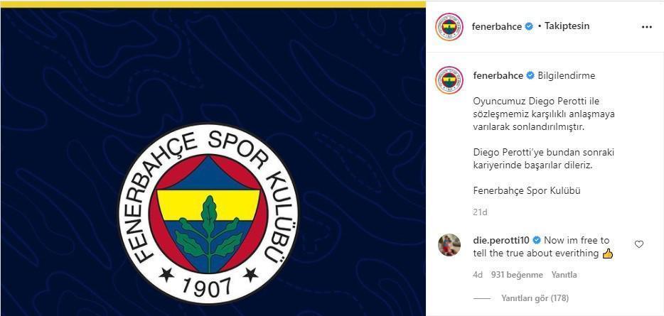 Fenerbahçeden ayrılan Diego Perottiden sürpriz açıklama