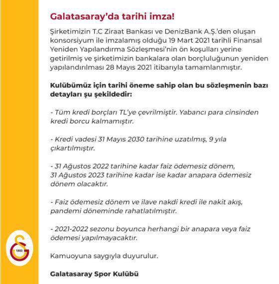 Galatasaraydan yeni yapılandırma açıklaması