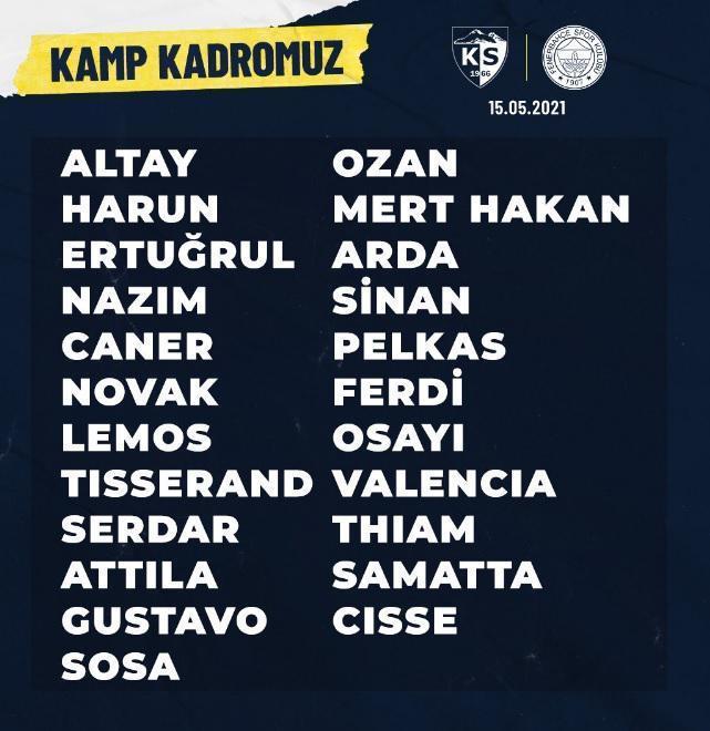 SON DAKİKA | Fenerbahçenin Kayserispor kamp kadrosu belli oldu 4 eksik...