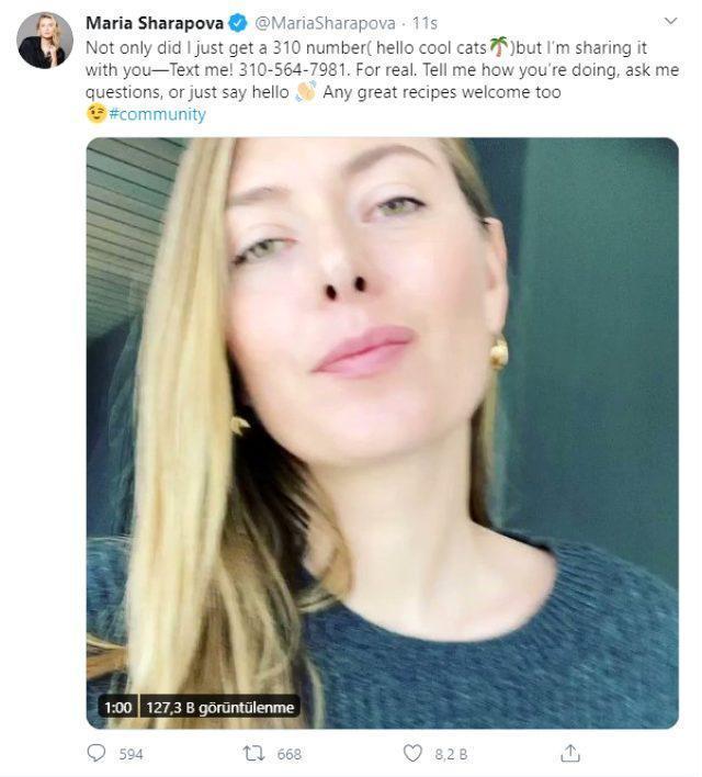 Maria Sharapova, karantinada hayranlarıyla sohbet etmek için telefon numarasını paylaştı