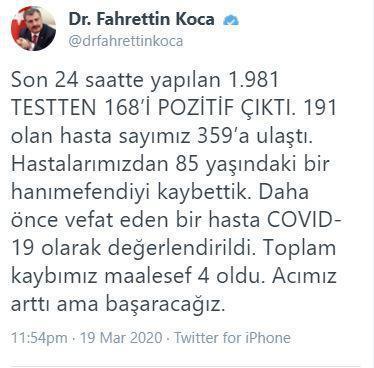 Türkiyede gün gün corona virüs vaka ve vefat sayıları Koronavirüs istatistikleri..