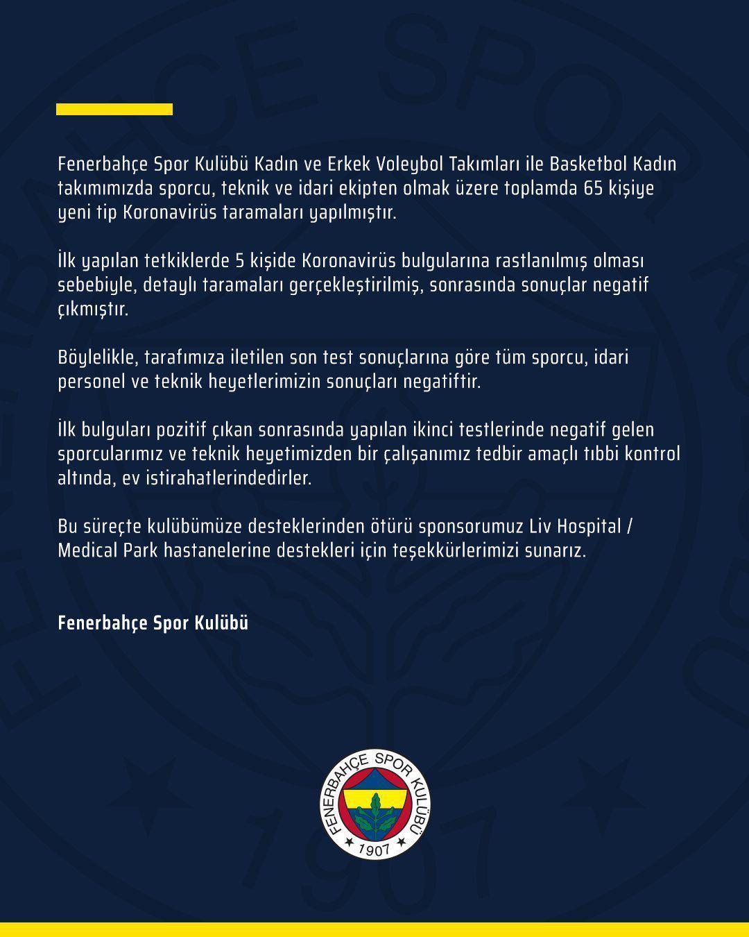 Son dakika | Fenerbahçeden Corona Virüs açıklaması