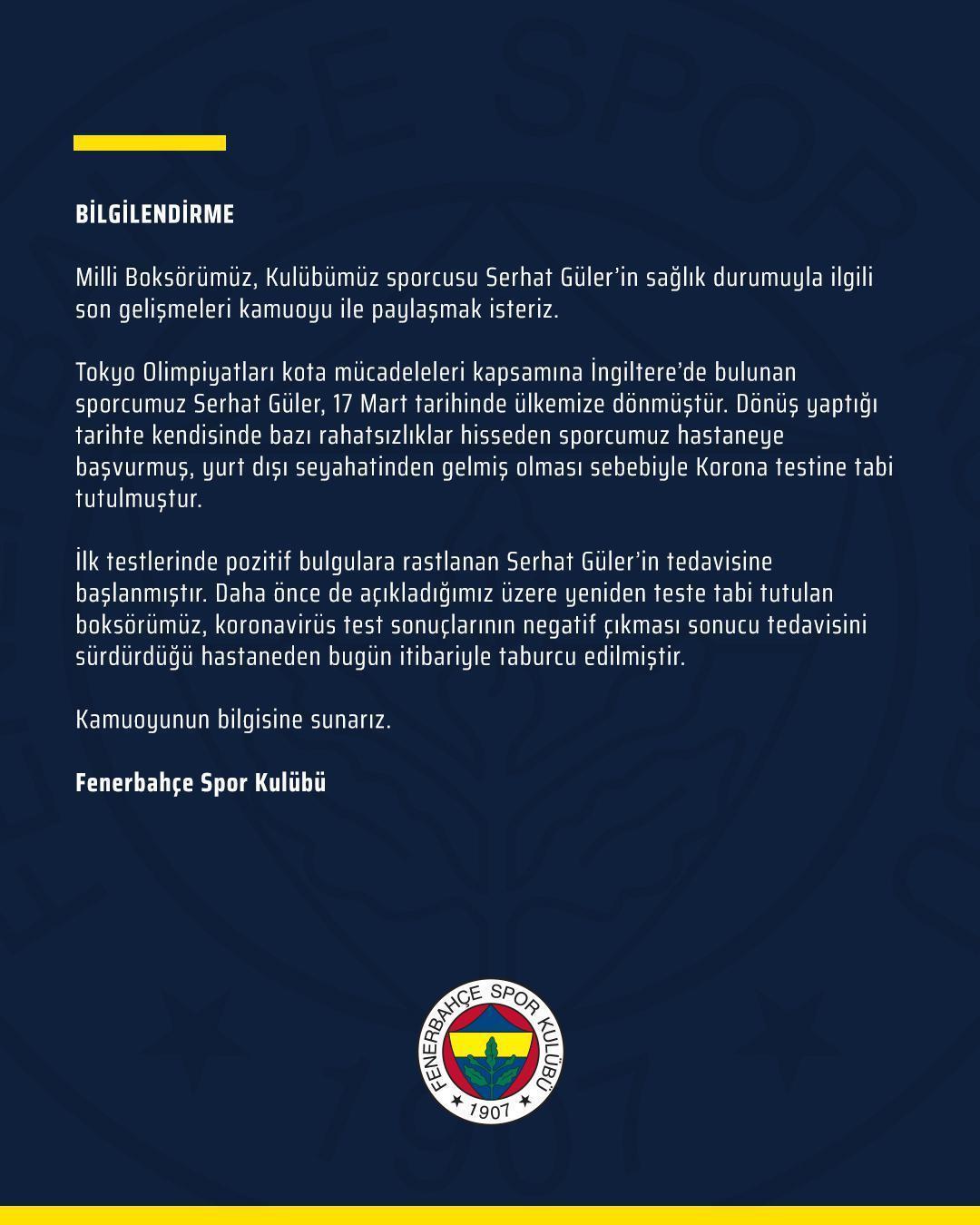 SON DAKİKA Fenerbahçeden Serhat Güler açıklaması Negatif...