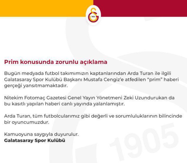 Galatasaraydan Arda Turan ve prim açıklaması
