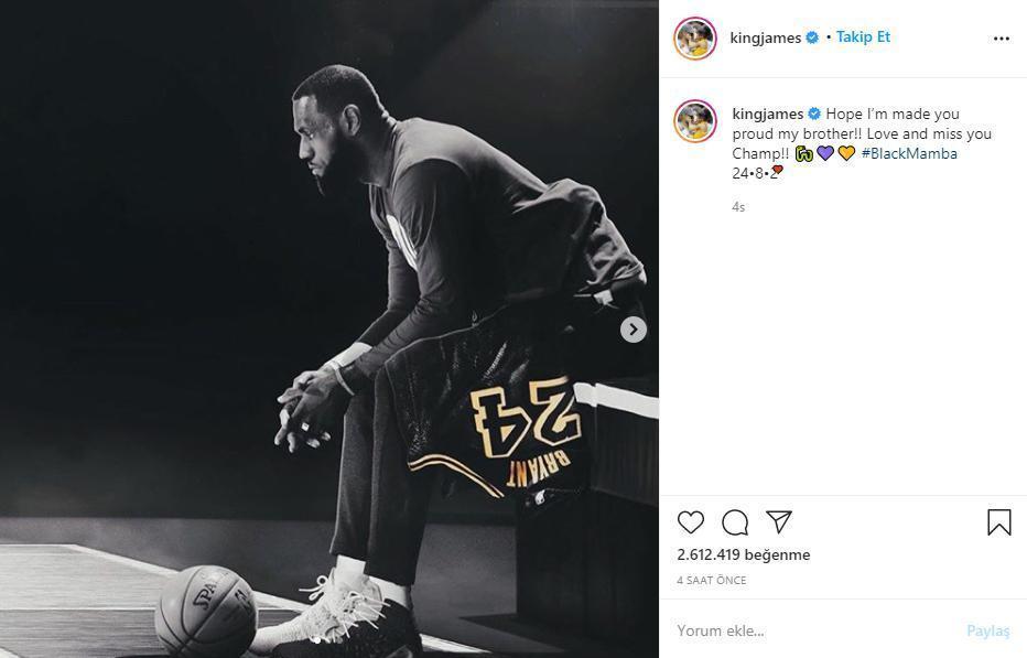 LeBron Jamesten şampiyonluk sonrası Kobe Bryant paylaşımı