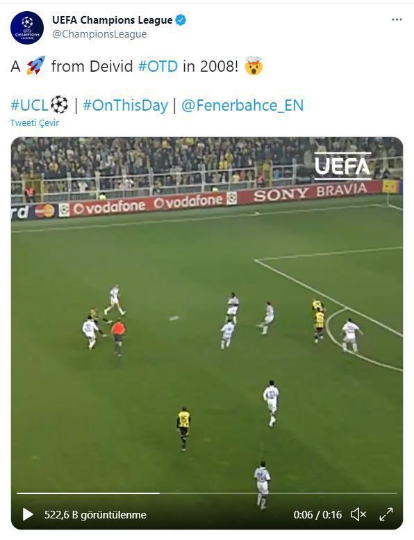 UEFA Fenerbahçenin Chelsea zaferini Deividin golüyle hatırlattı