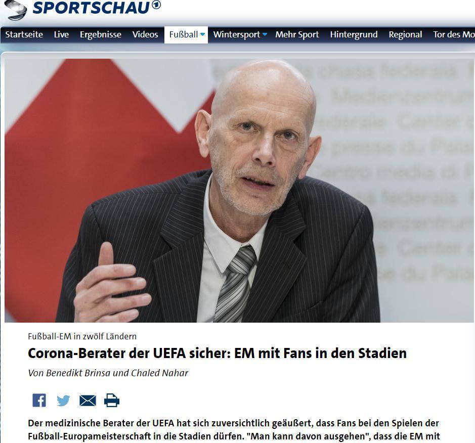 UEFA Tıbbi Danışmanı Koch: Avrupa Şampiyonasının seyircili oynanacağına inanıyorum