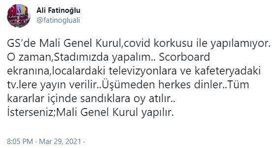 Ali Fatinoğlundan Galatasaraya genel kurul çağrısı