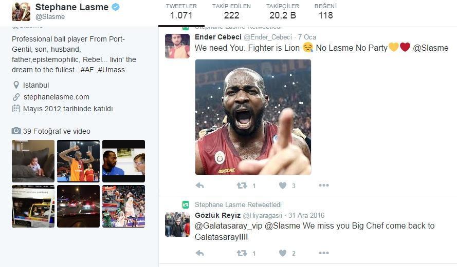 Lasme sosyal medyadan Galatasaraylılara destek verdi