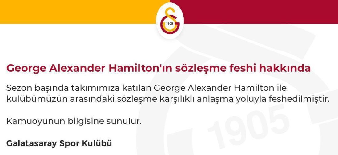 Galatasaray, Alex Hamiltonun sözleşmesini feshetti