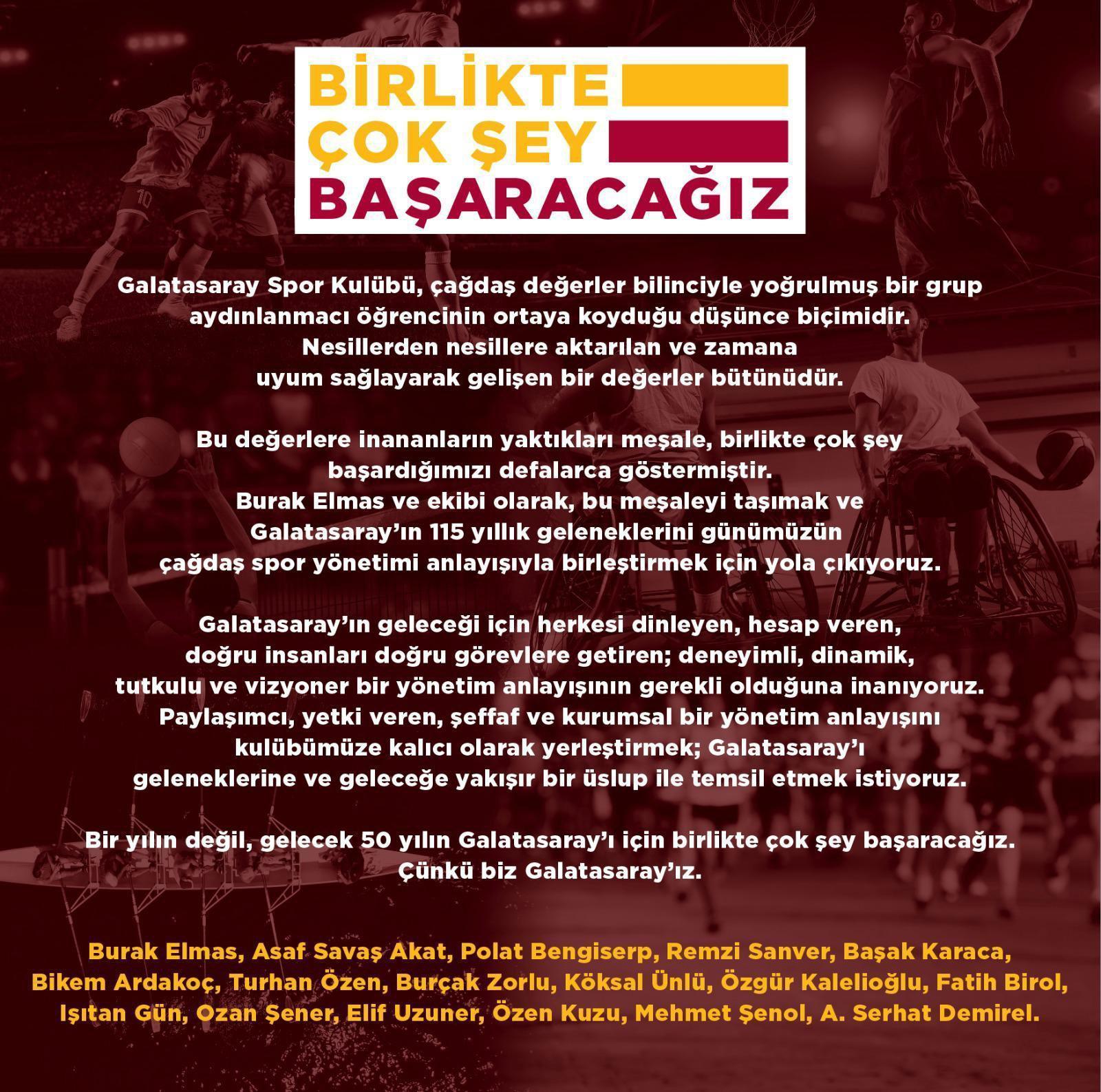 Galatasarayda Burak Elmas yönetim listesini de paylaştı