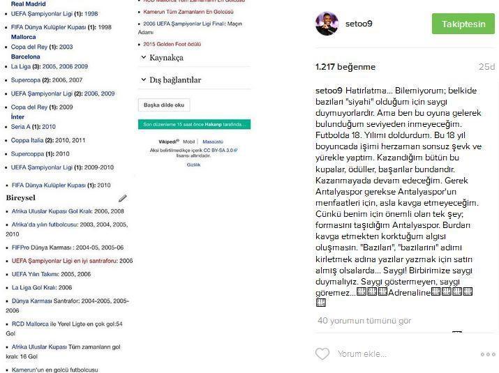 Antalyasporda Samuel Etoo süresiz kadro dışı