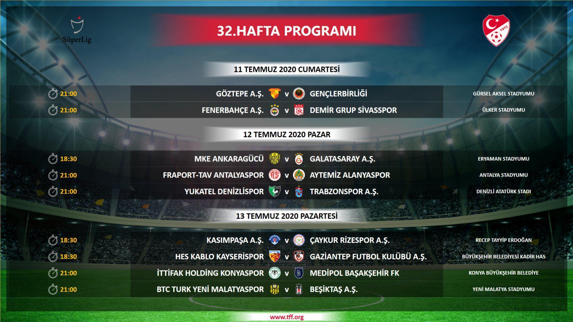 Süper Ligde 32.hafta ve 33.hafta programı açıklandı