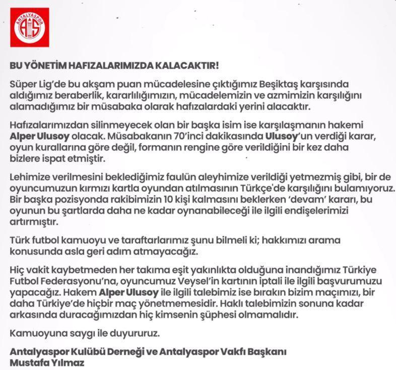 Antalyaspordan Alper Ulusoy açıklaması Türkiyede maç yönetmesin