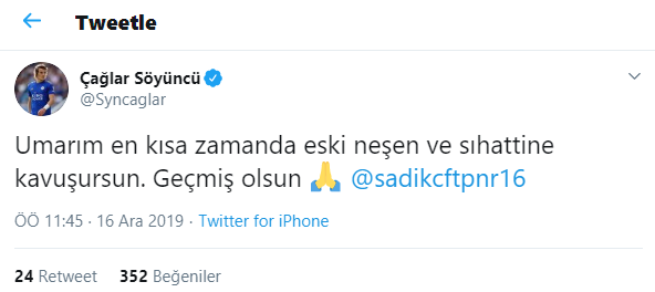 Çağlar Söyüncüden Fenerbahçeli Sadık Çiftpınara mesaj