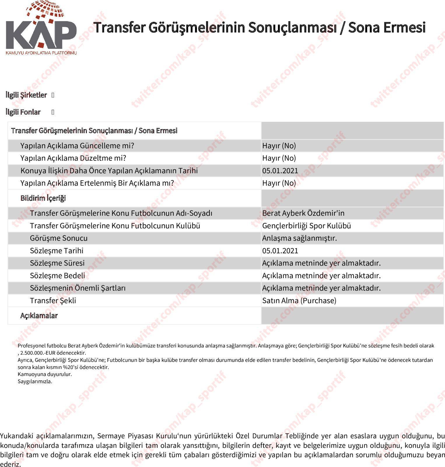 Son dakika | Trabzonspor Berat Özdemir transferini KAPa bildirdi
