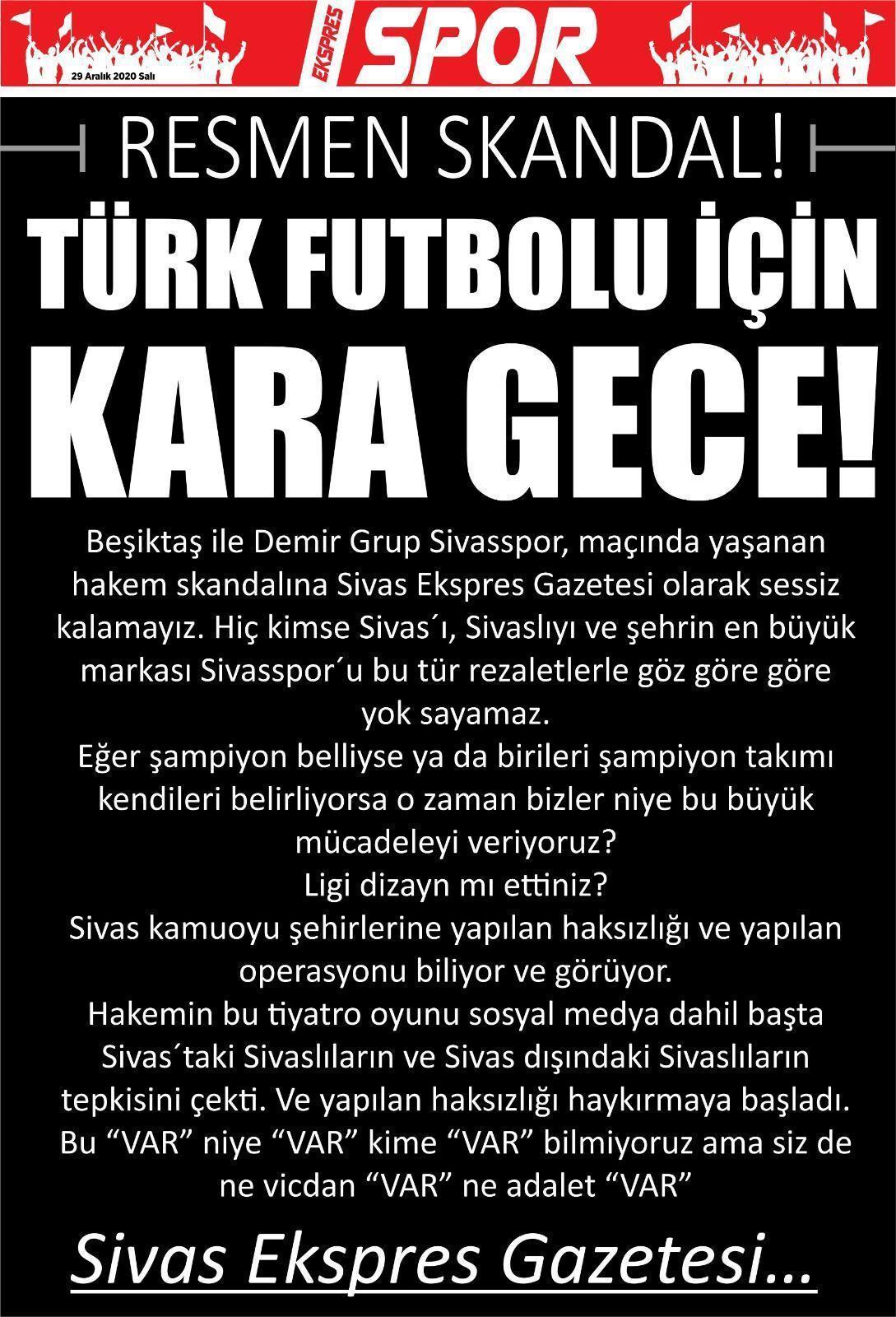 Sivas yerel basınından flaş tepki