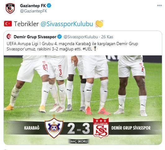 Süper Lig takımlarından Sivasspora tebrik