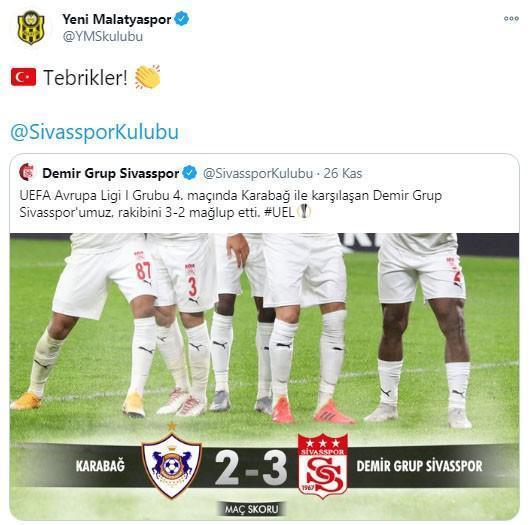 Süper Lig takımlarından Sivasspora tebrik