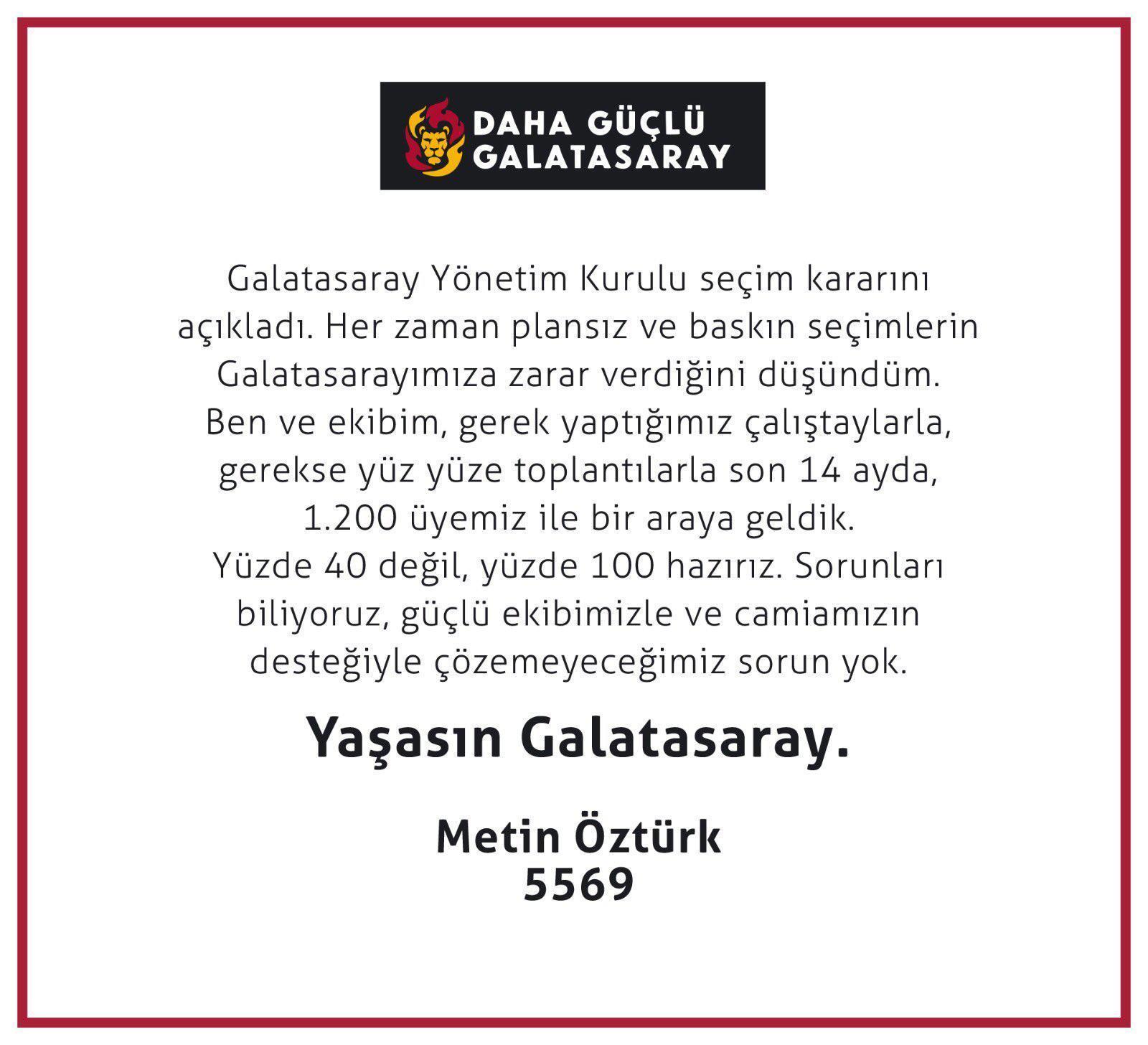 Son dakika | Metin Öztürk Galatasaray başkanlığına adaylığını açıkladı