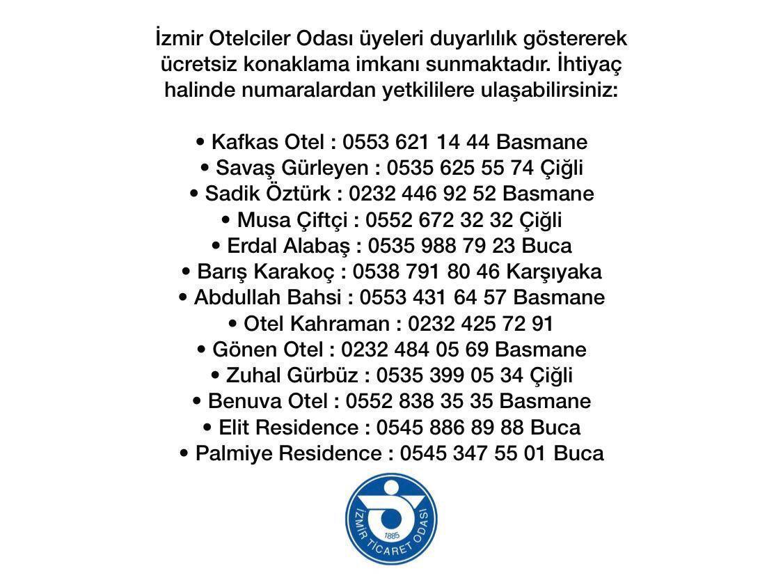 İzmir deprem son dakika haberi... İzmir ücretsiz oteller ve iletişim numaraları...