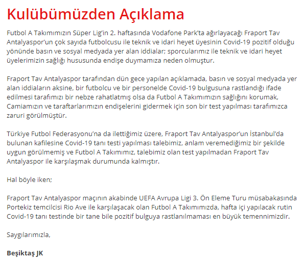 Beşiktaştan Antalyaspor açıklaması Testler...
