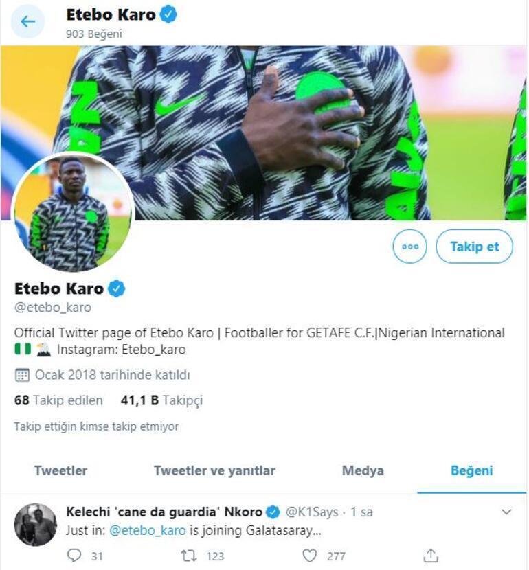 Galatasarayda son dakika Etebo İstanbula geldi