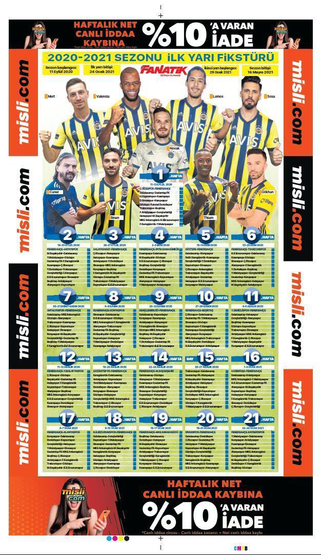 Fenerbahçenin ilk yarı fikstürü gazeteniz FANATİKte