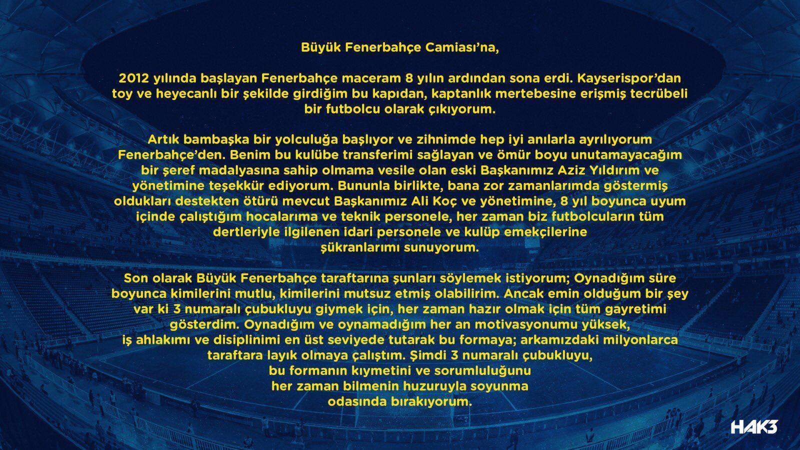 Son dakika | Hasan Ali Kaldırım Fenerbahçeye veda etti