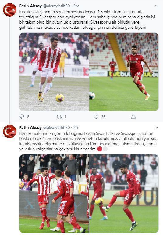 Fatih Aksoydan Sivasspora veda mesajı