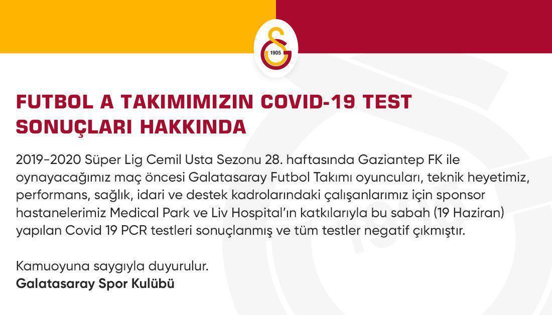 Galatasarayda corona virüs testleri neagtif