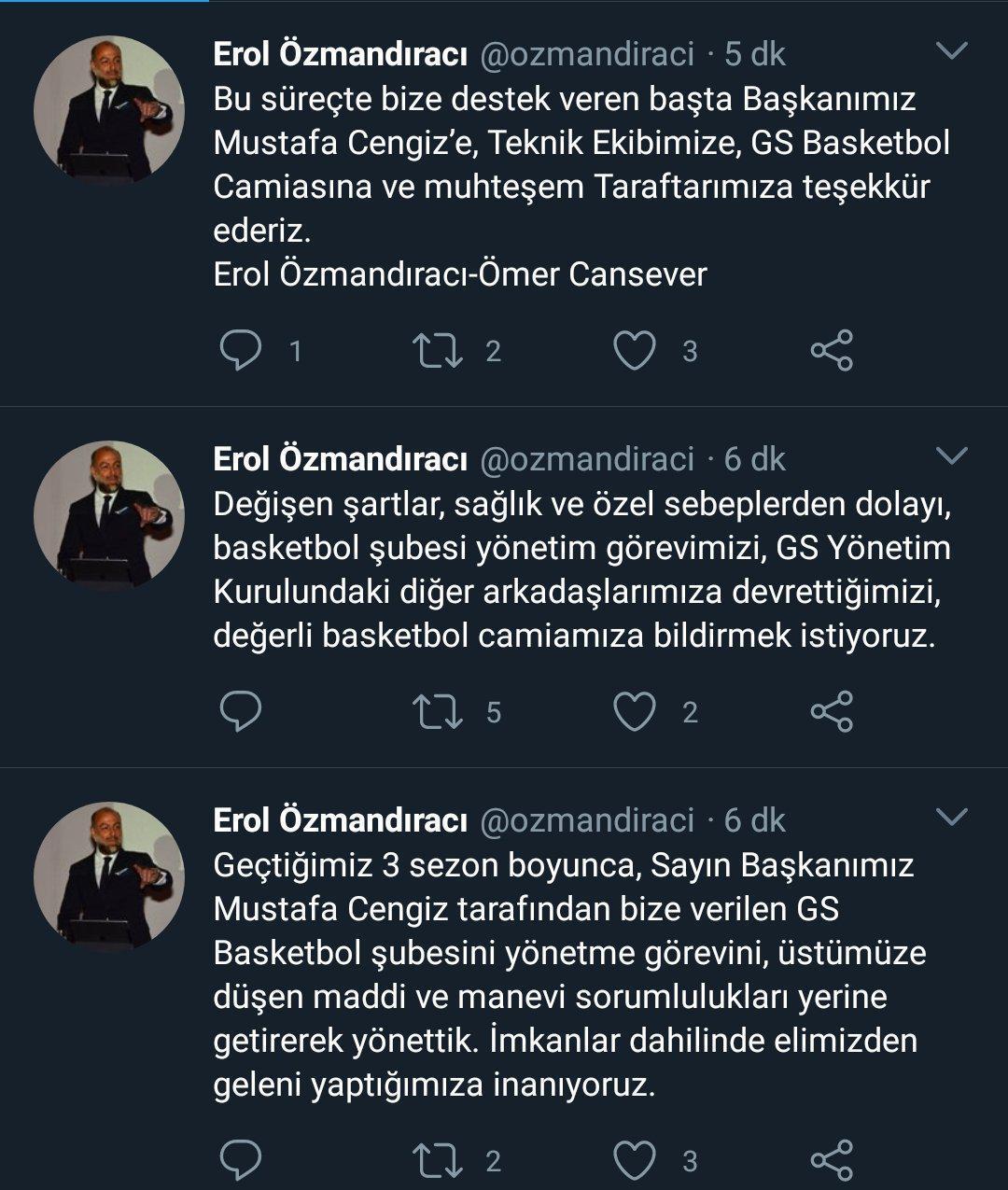 Galatasarayda Erol Özmandıracı ile Ömer Cansever, basketbol şubesini bıraktı