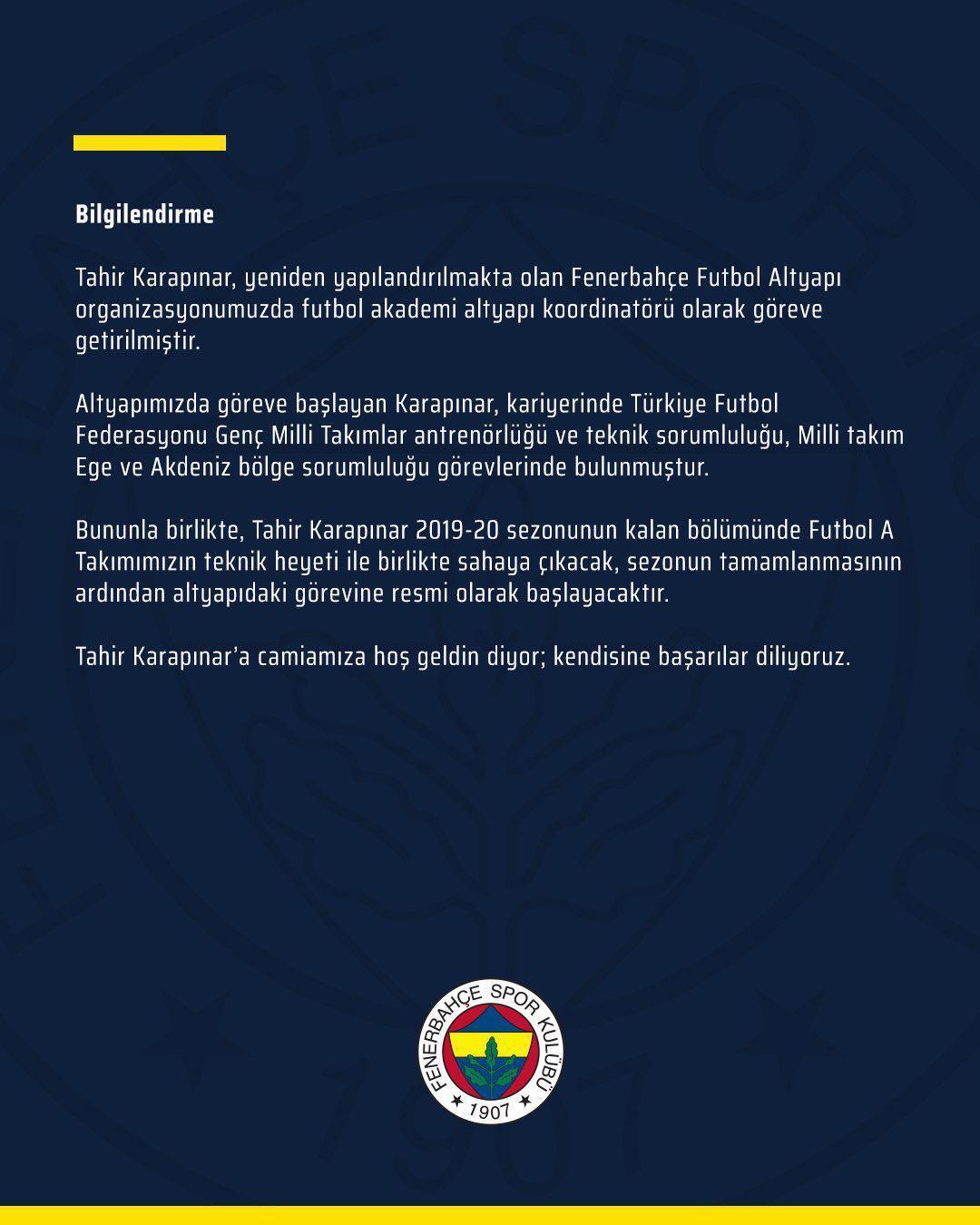 SON DAKİKA Fenerbahçe resmen açıkladı Tahir Karapınar...