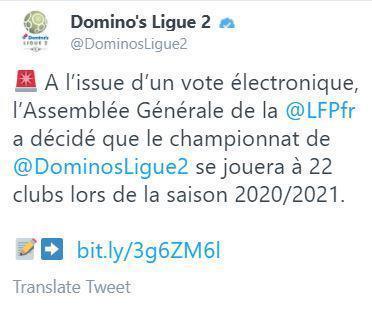 Ligue 2de düşme yok Gelecek sezon 22 takım..