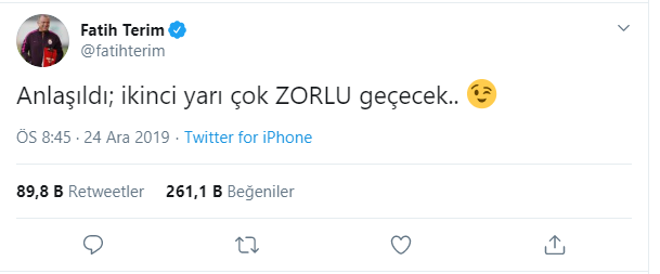 Fatih Terimin o tweetinden sonra Galatasaray kaybetmedi