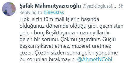 Şafak Mahmutyazıcıoğlundan Beşiktaş yönetimine tepki