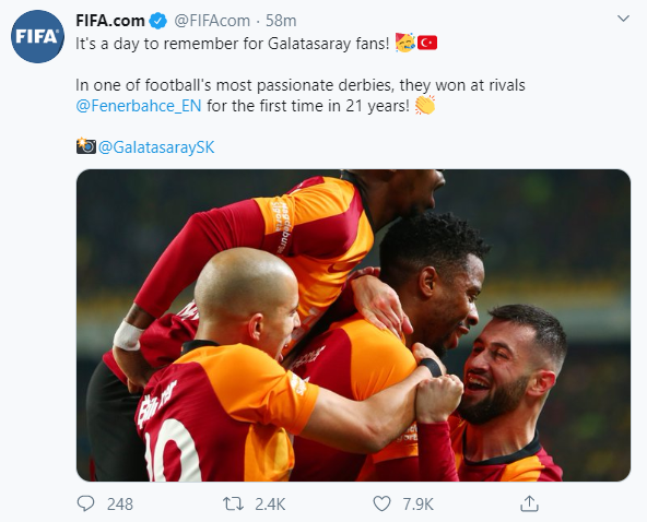 FIFA derbi için tweet attı 21 yıl..